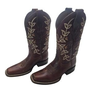 Circle G Women's Size 7 M Brown Leather Floral Embroidered Boots